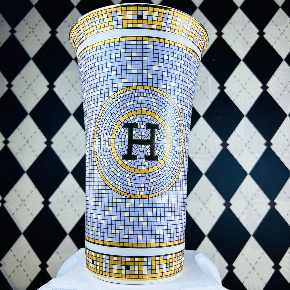 Hermès Mosaique au 24 Gold Vase 10" Limoges Porcelain